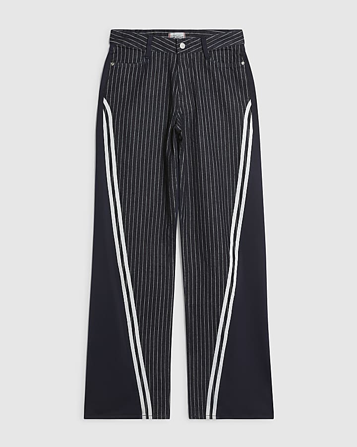 Navy Relaxed Straight Leg Stripe Hybrid Jeans