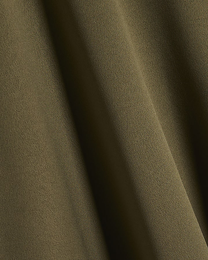 Khaki Asymmetric Lace Satin T-shirt