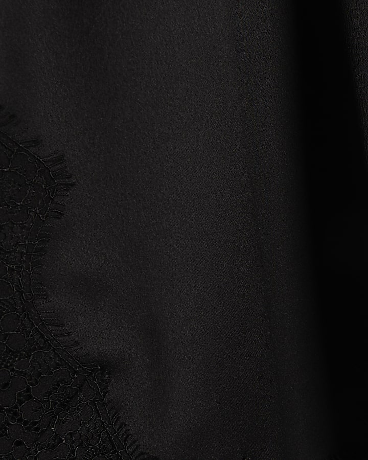 Black Asymmetric Lace Satin T-Shirt