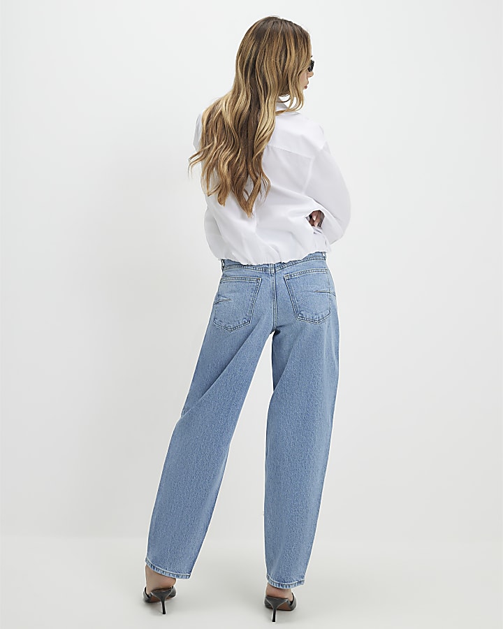 Blue Mid Rise Barrel Leg Jeans