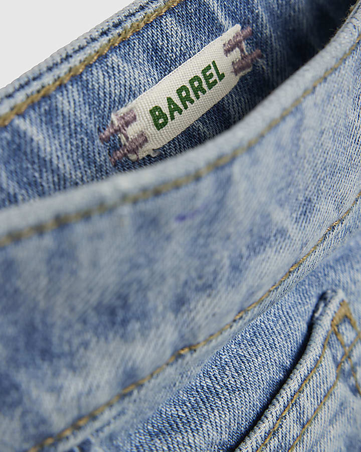 Blue Mid Rise Barrel Leg Jeans