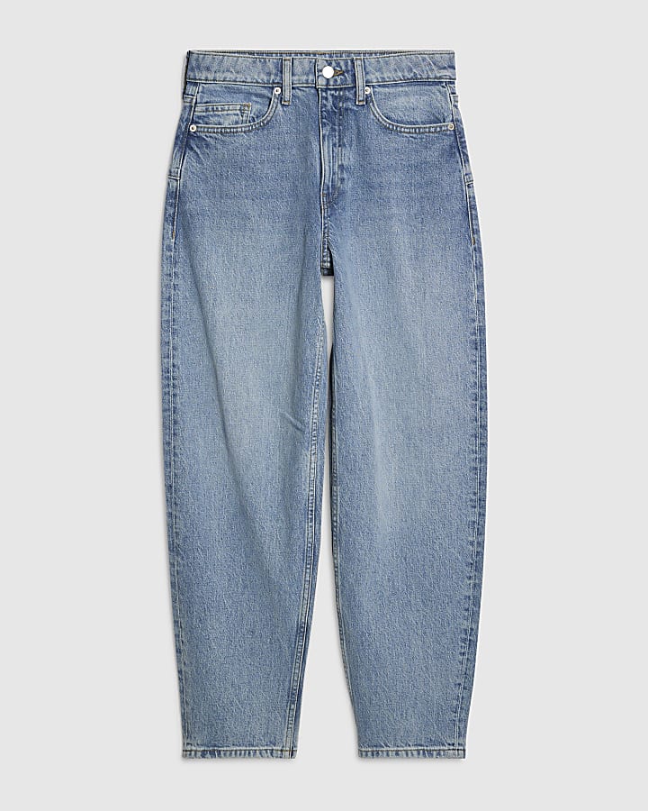Blue Mid Rise Barrel Leg Jeans