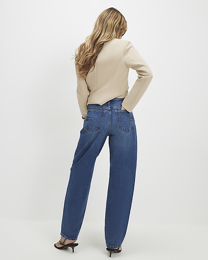 Blue Mid Rise Barrel Leg Jeans
