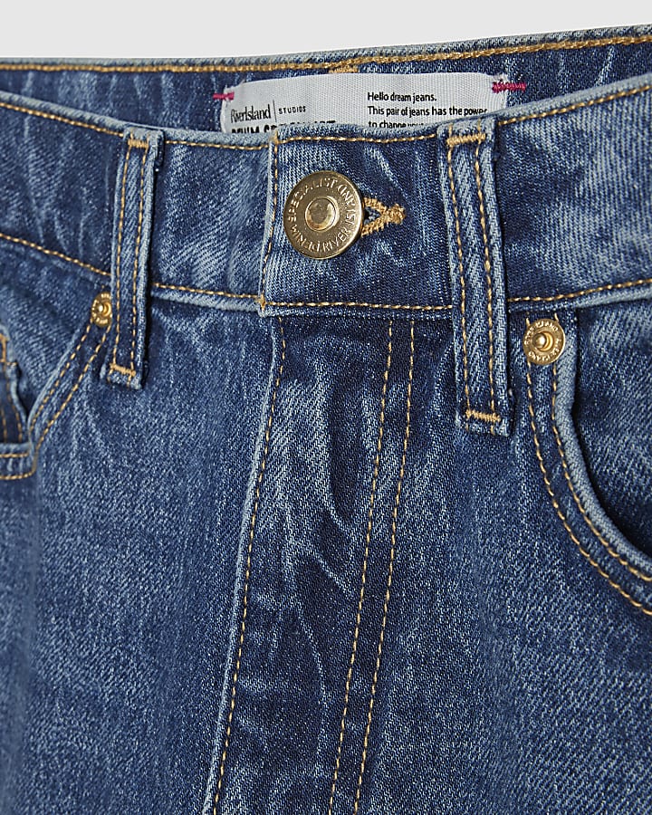 Blue Mid Rise Barrel Leg Jeans