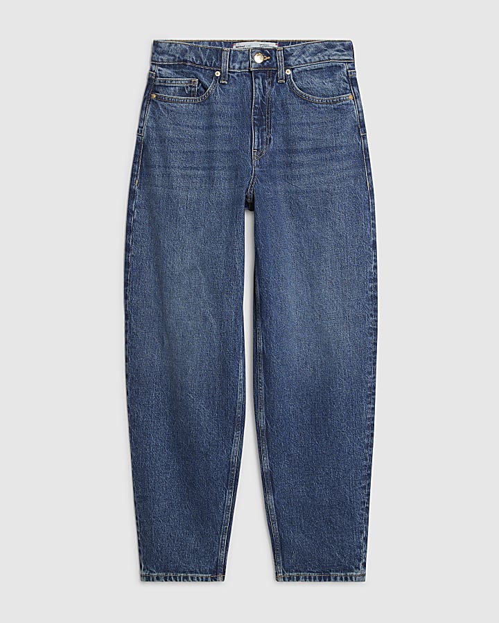 Blue Mid Rise Barrel Leg Jeans