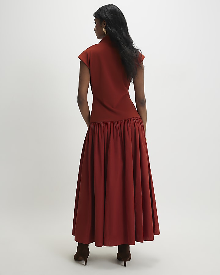 Orange Short Sleeve Hybrid Drape Maxi Dress