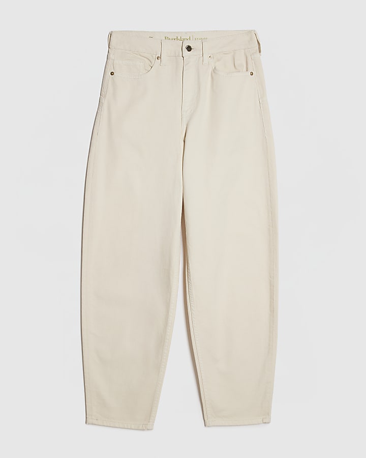 Cream Barrel Leg Jeans