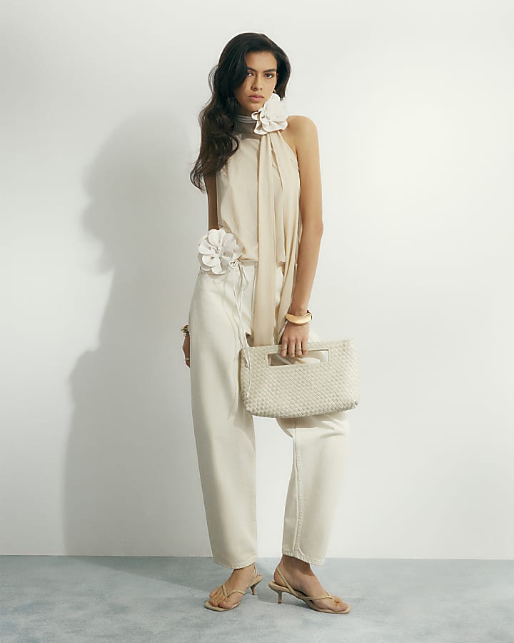 Cream Barrel Leg Jeans