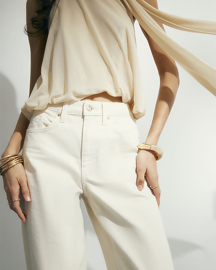 Cream Barrel Leg Jeans