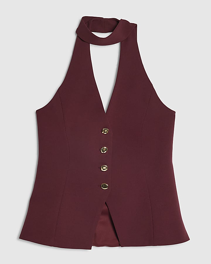 Purple Sleeveless Scarf Neck Waistcoat