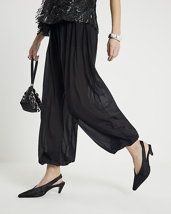 Black Mesh Tie waist Balloon Trousers