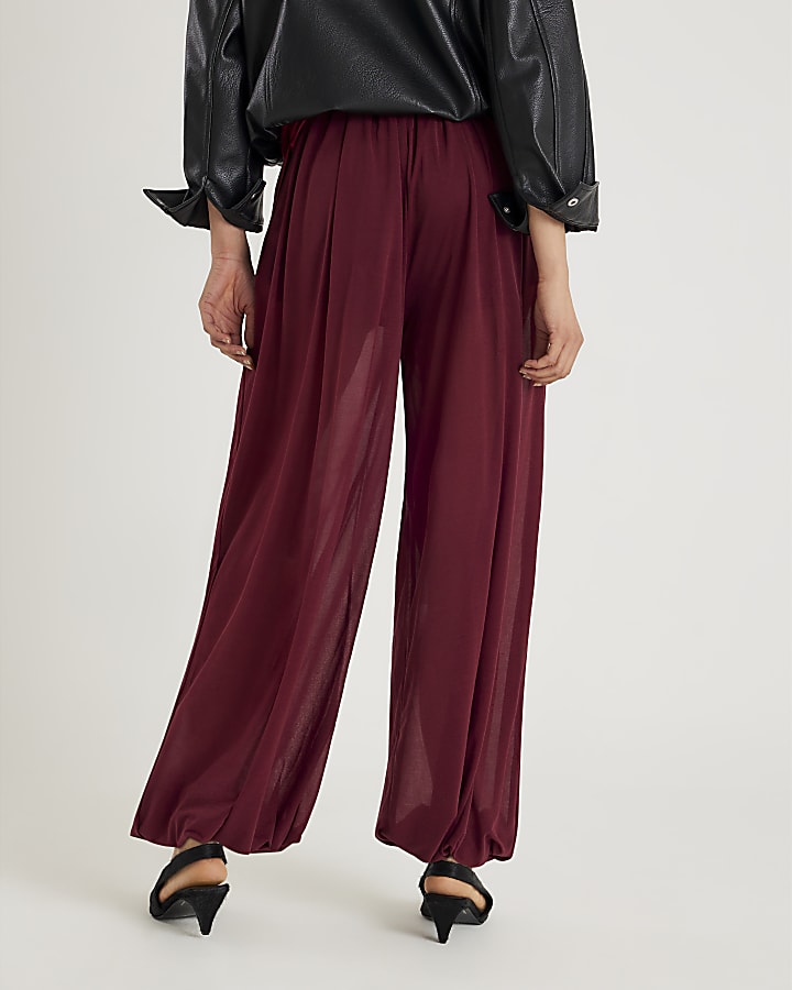 Red Mesh Tie waist Balloon Leg Trousers