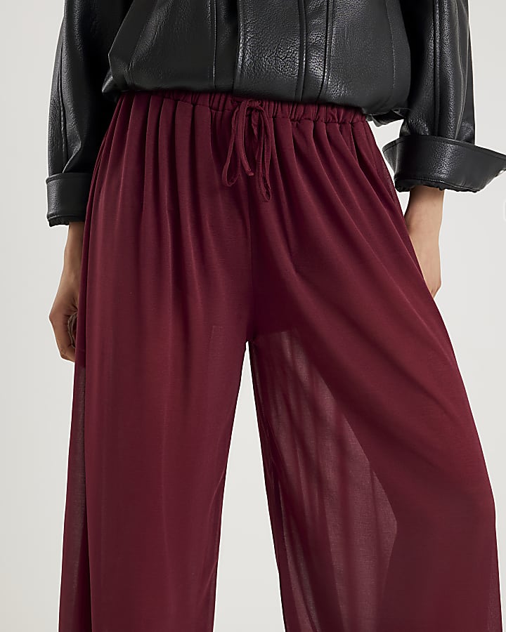 Red Mesh Tie waist Balloon Leg Trousers