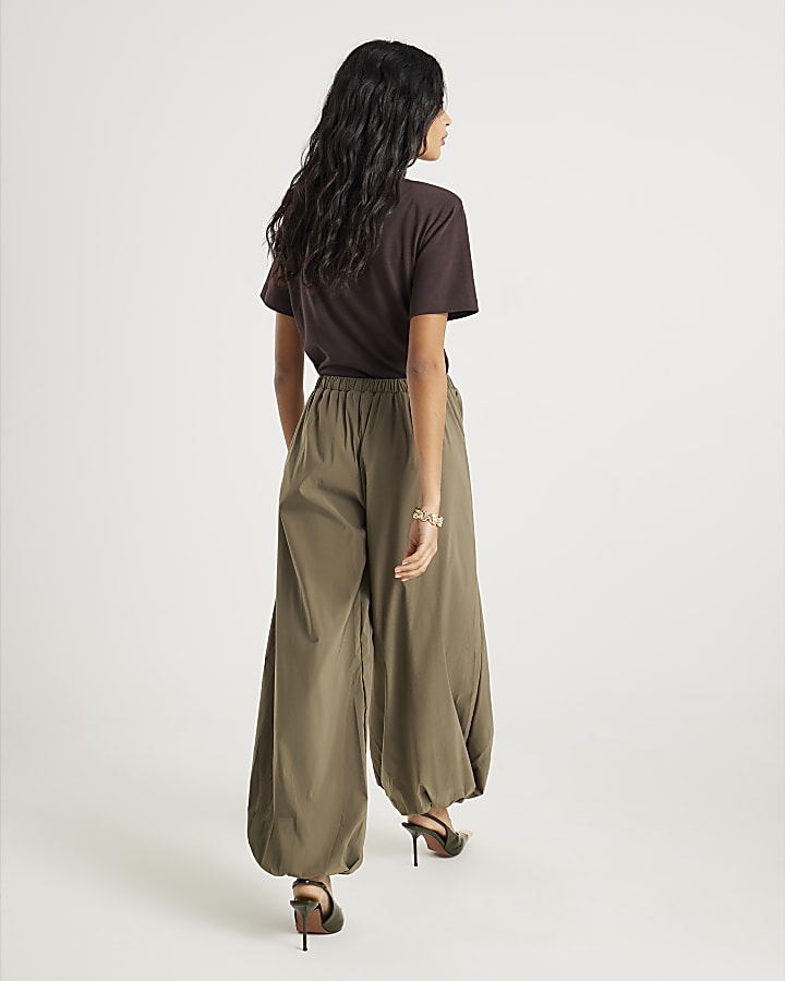 Khaki Tie waist Balloon Trousers
