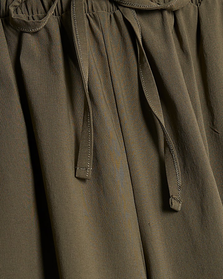 Khaki Tie waist Balloon Trousers