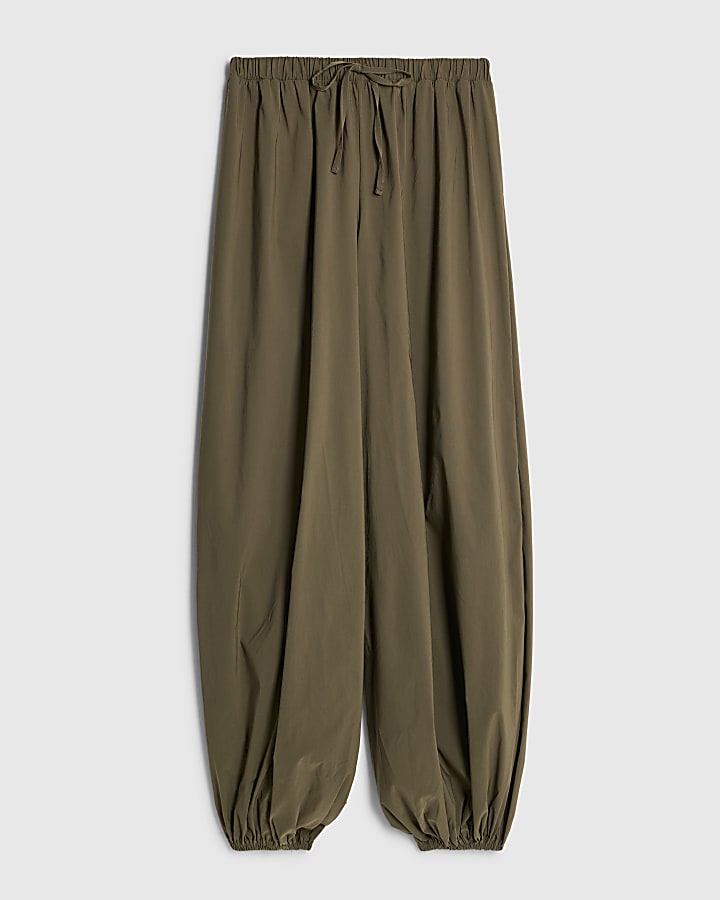 Khaki Tie waist Balloon Trousers