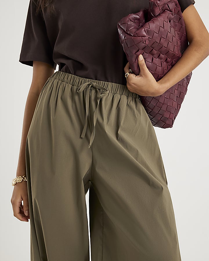Khaki Tie waist Balloon Trousers