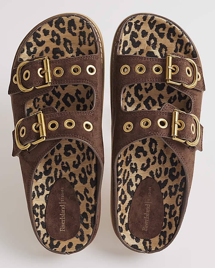 Brown Leopard Lined Footbed Sandals