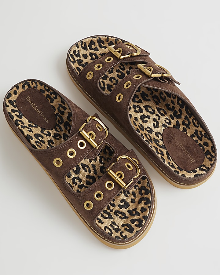 Brown Leopard Lined Footbed Sandals