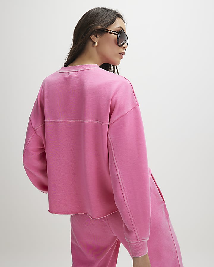 Pink Cotton Blend Burnout Sweatshirt