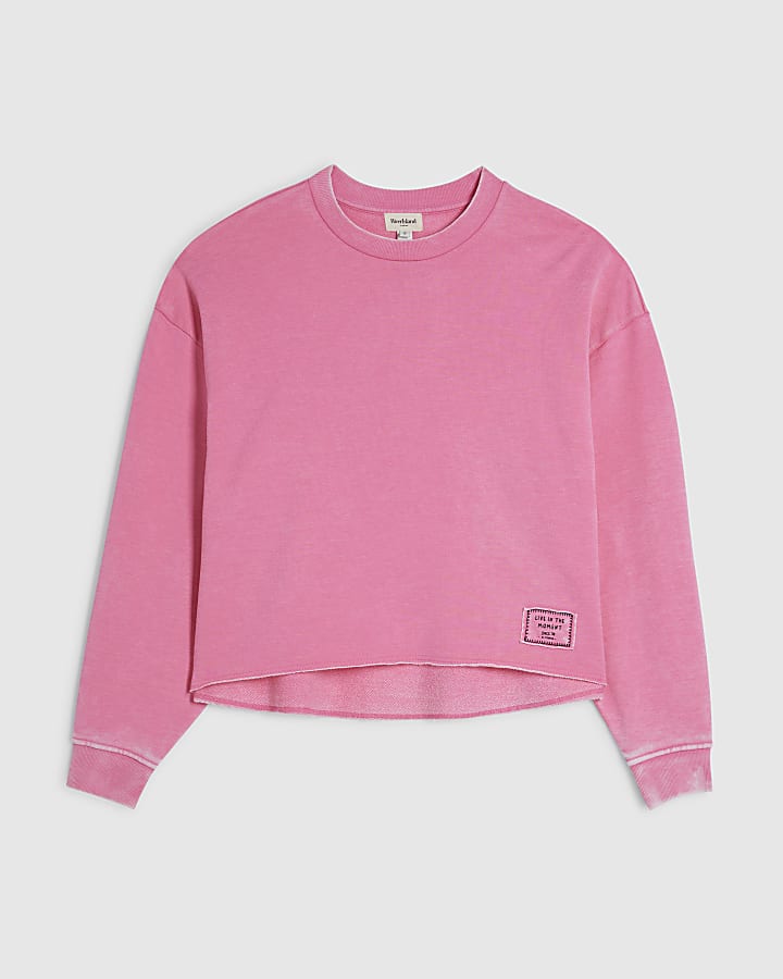 Pink Cotton Blend Burnout Sweatshirt