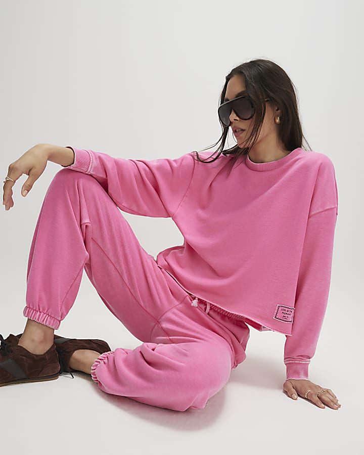 Pink Cotton Blend Burnout Sweatshirt