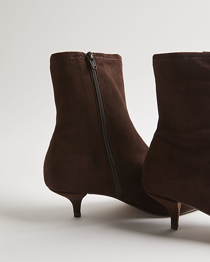 Brown Faux Suede Pointed Toe Sock Boots