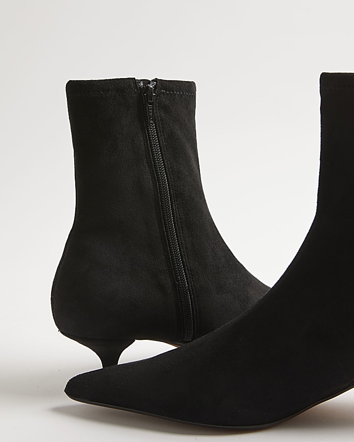 Black Faux Suede Pointed Toe Sock Boots