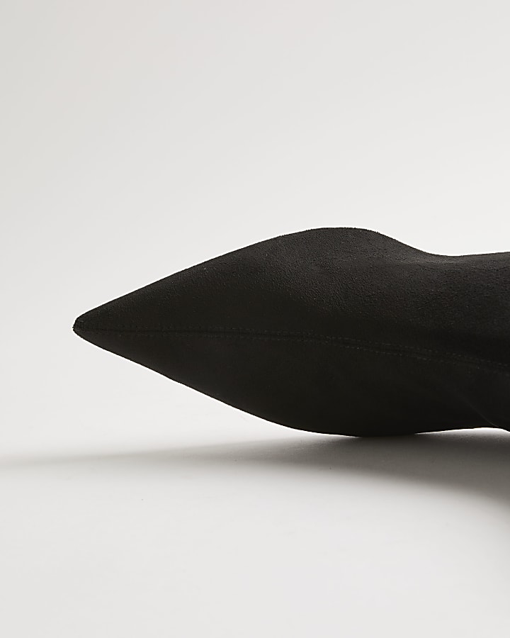 Black Faux Suede Pointed Toe Sock Boots