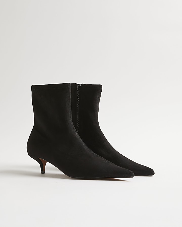 Black Faux Suede Pointed Toe Sock Boots