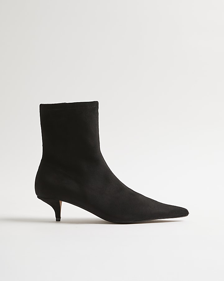 Black Faux Suede Pointed Toe Sock Boots