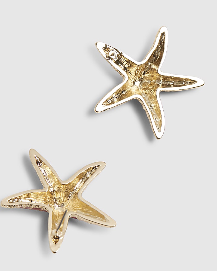 Orange Enamel Starfish Stud Earrings