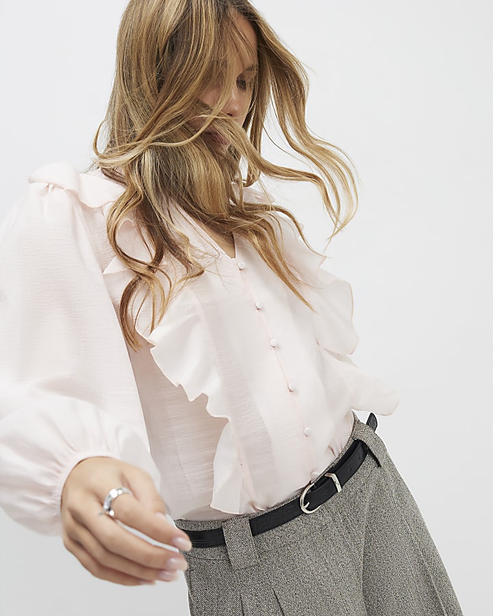 Pink Long Sleeve Frilled Shirt