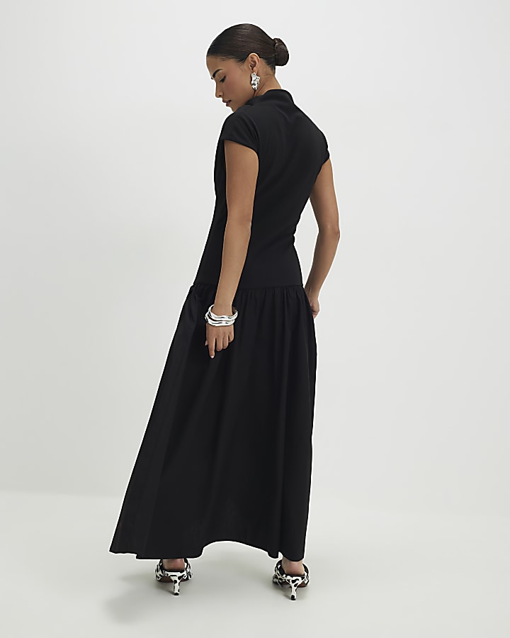 Petite Black Short Sleeve Hybrid Maxi Dress
