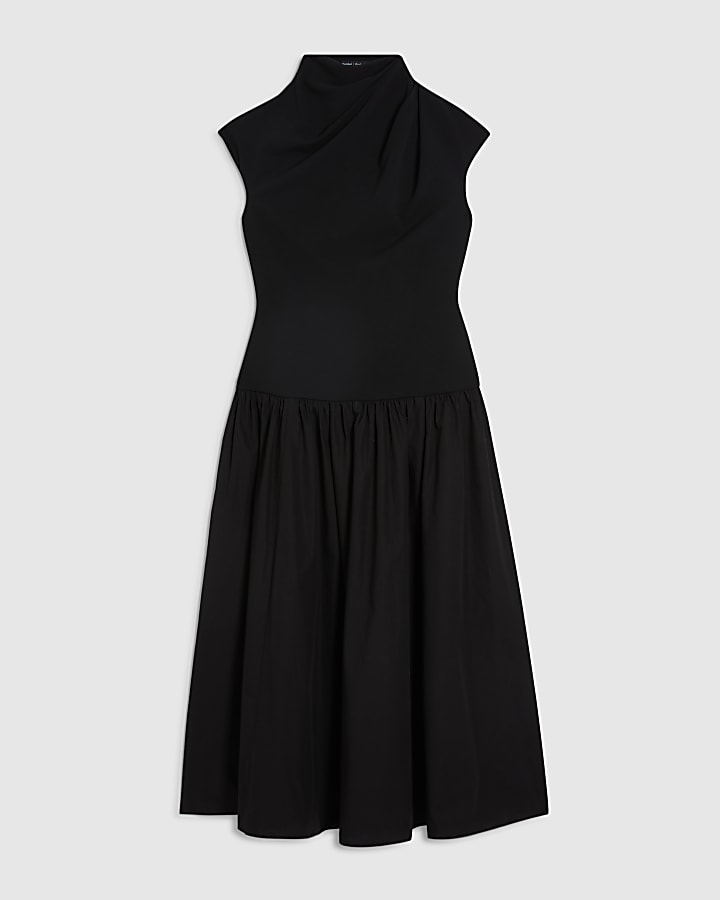 Petite Black Short Sleeve Hybrid Maxi Dress
