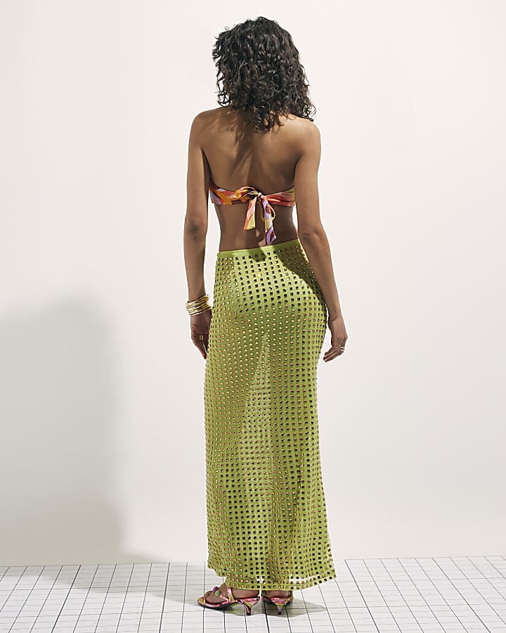 Green Hotfix Maxi Skirt