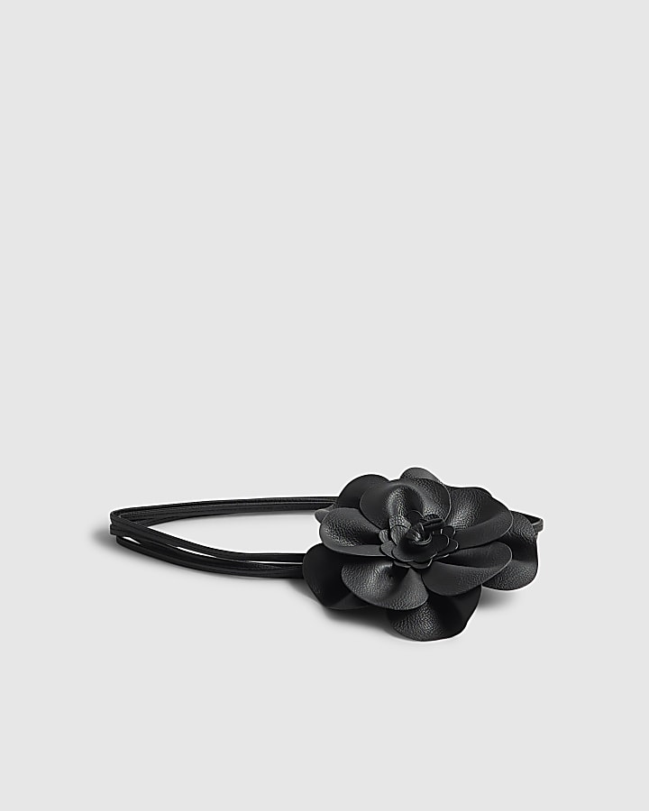 Black Corsage Flower Belt