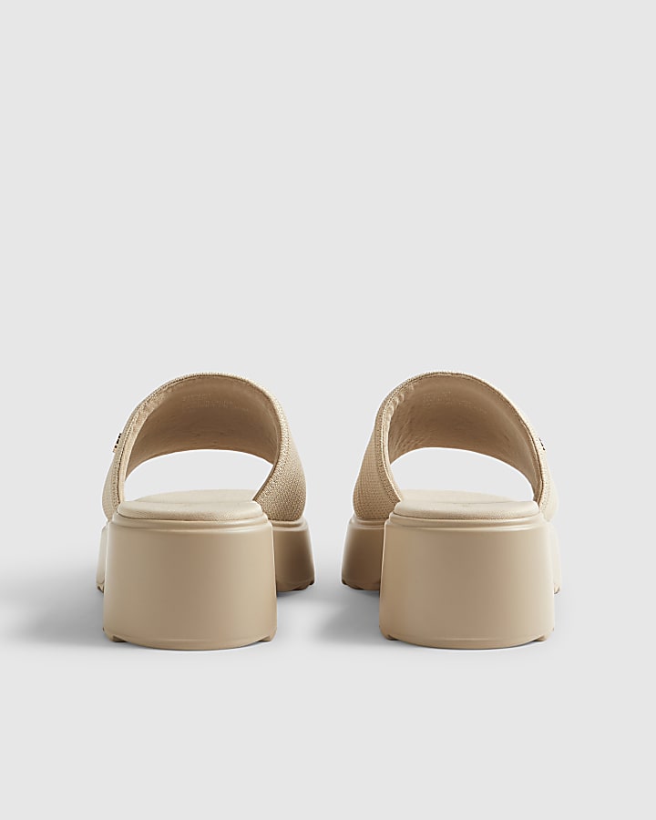 Beige Wide Fit Knitted Mule Flatform Sandals