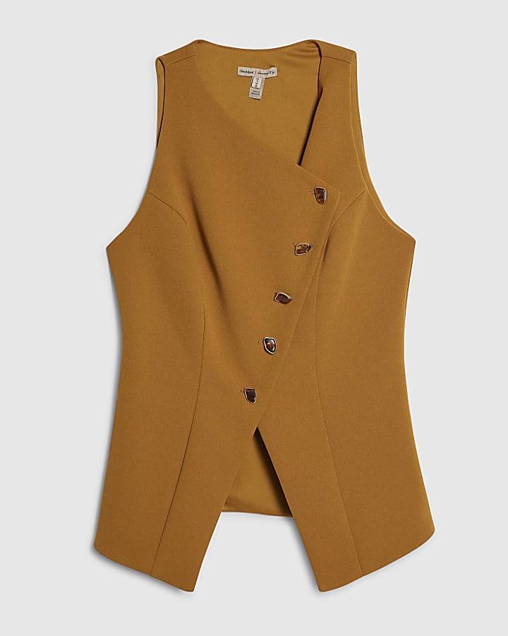 Yellow Collarless Asymmetric Waistcoat