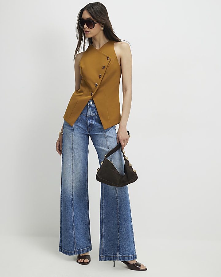 Yellow Collarless Asymmetric Waistcoat