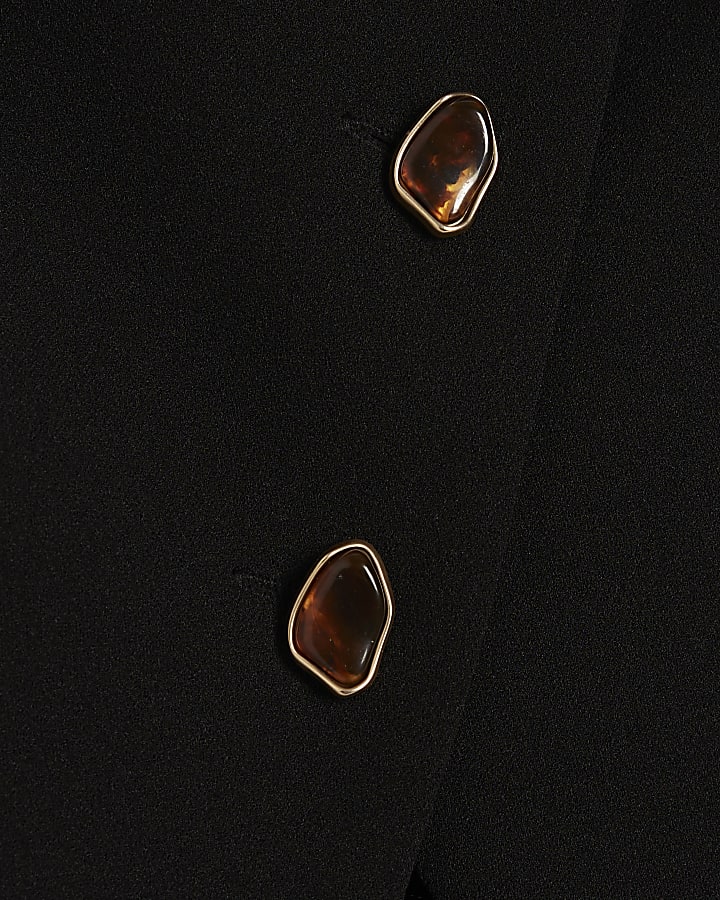 Black Collarless Asymmetric Waistcoat