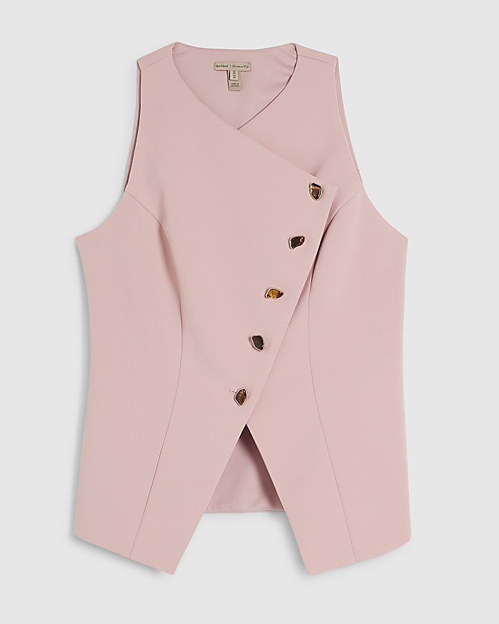 Pink Collarless Asymmetric Waistcoat