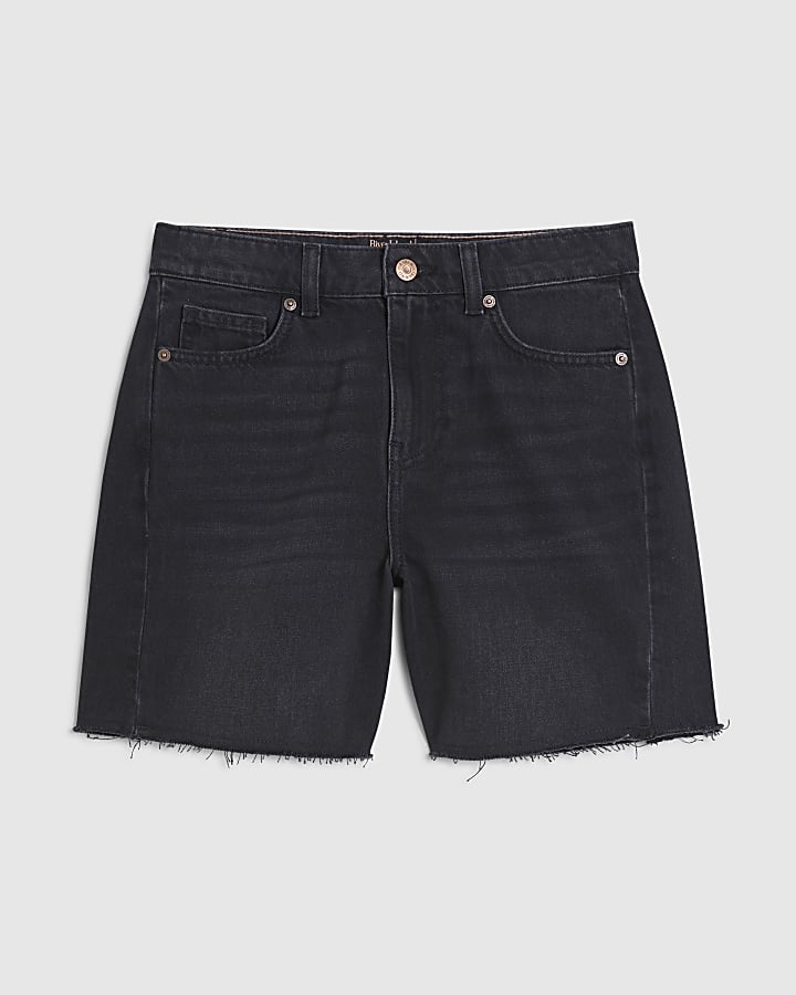 Black Seamed Longline Bermuda Shorts