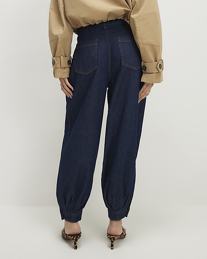 Navy Clean Waist Balloon Leg Jeans