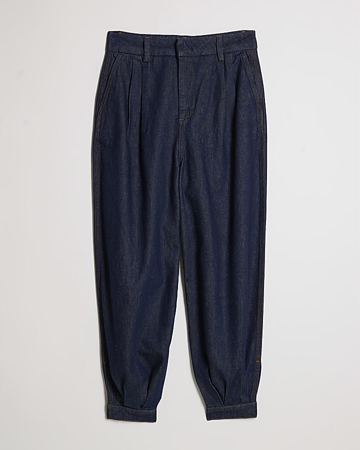 Navy Clean Waist Balloon Leg Jeans