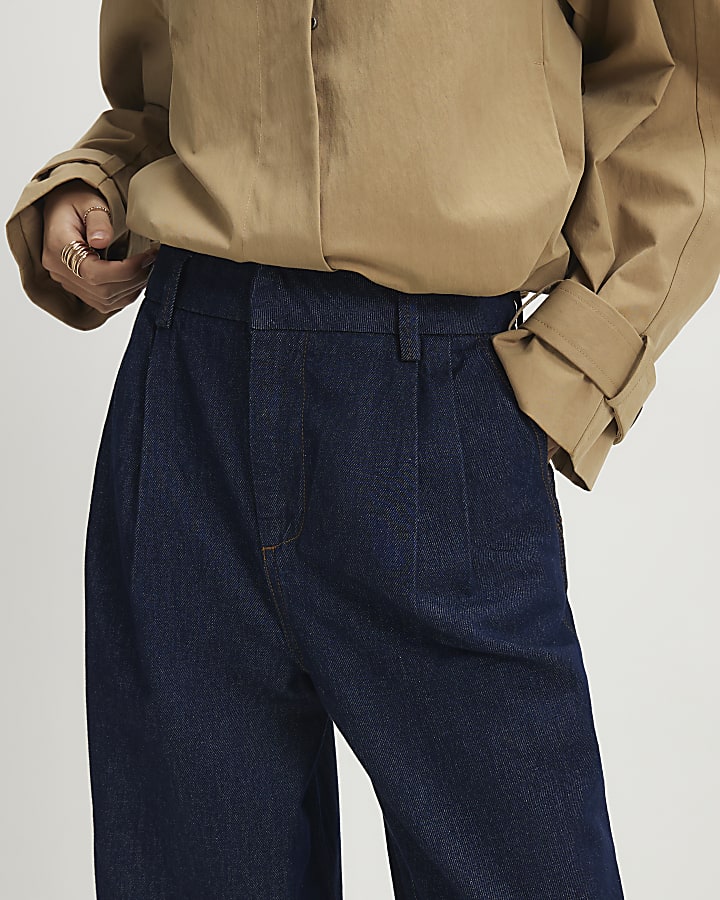 Navy Clean Waist Balloon Leg Jeans