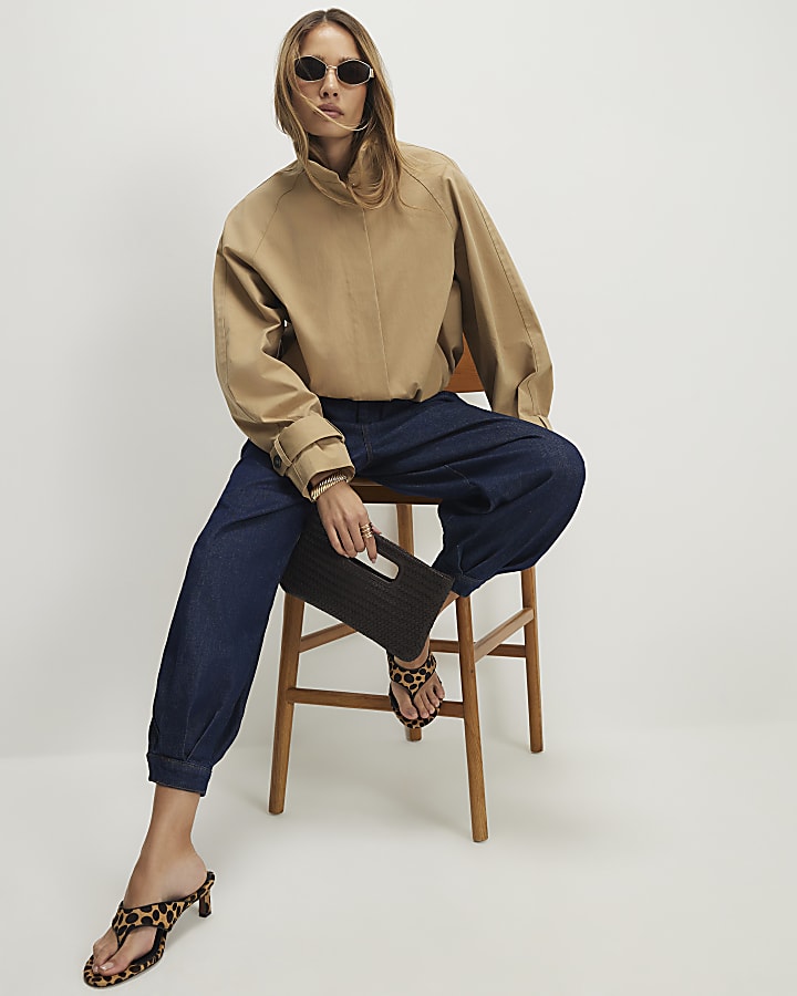 Navy Clean Waist Balloon Leg Jeans