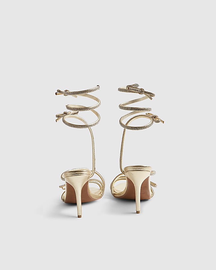 Gold Embellished Wrap Heels