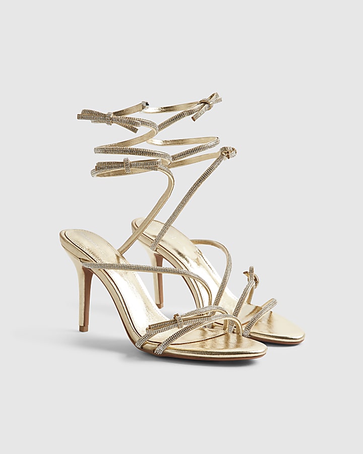 Gold Embellished Wrap Heels