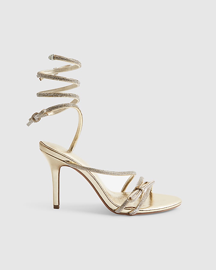 Gold Embellished Wrap Heels
